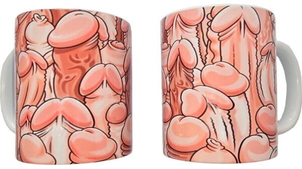 Κεραμική κούπα Diablo Picante Color Penis Mug με πολύχρωμα σχέδια πέους και λευκό χερούλι