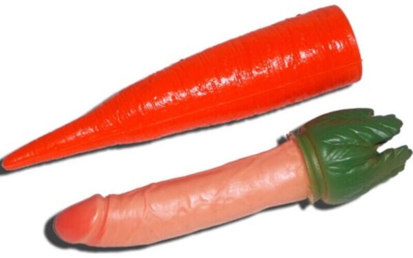 Ερωτική φάρσα Diablo Picante Penis Carrot, πλαστικό καρότο με ένα πέος έκπληξη στο εσωτερικό του