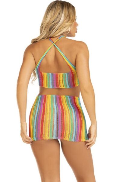Μίνι φόρεμα Leg Avenue Technicolor Dream με ρίγες ουράνιου τόξου, λαιμόκοψη halter και χιαστί τιράντες