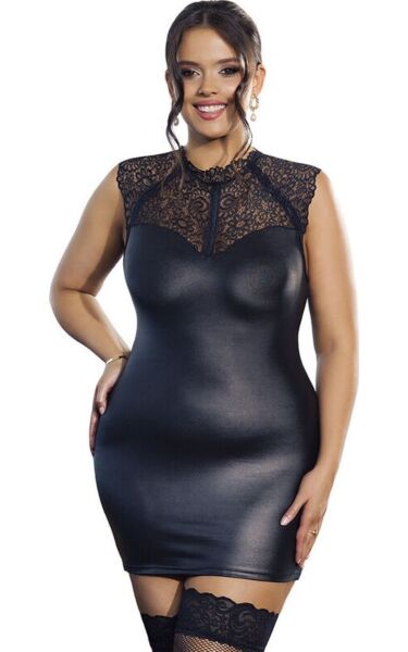 Σέξι φόρεμα Subblime Black Lace Leather από μαύρη δαντέλα με δερμάτινες λεπτομέρειες