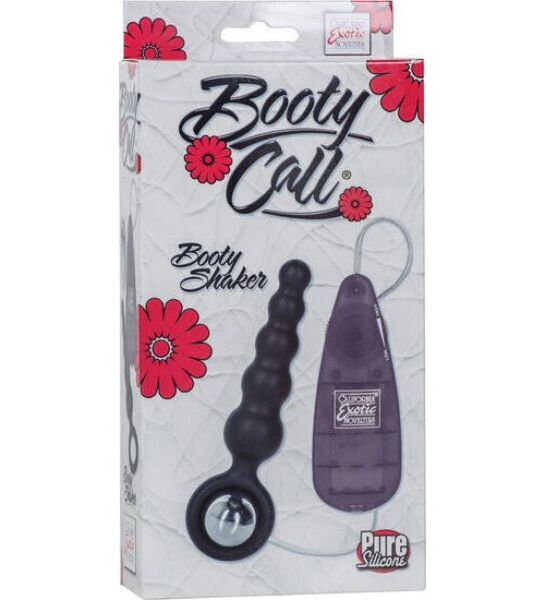 CalExotics Booty Call Booty Shaker Black σε μαύρο χρώμα, με κλιμακωτό πρωκτικό διεγέρτη, κυκλική λαβή, δονητή σφαίρα και ενσύρματο χειριστήριο