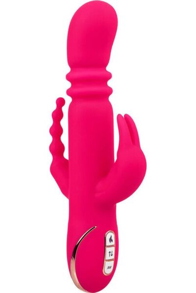 Δονητής rabbit Jack Rabbit Signature Triple Fantasy της CalExotics, σε ροζ χρώμα, με άξονα, αυτιά και ουρά