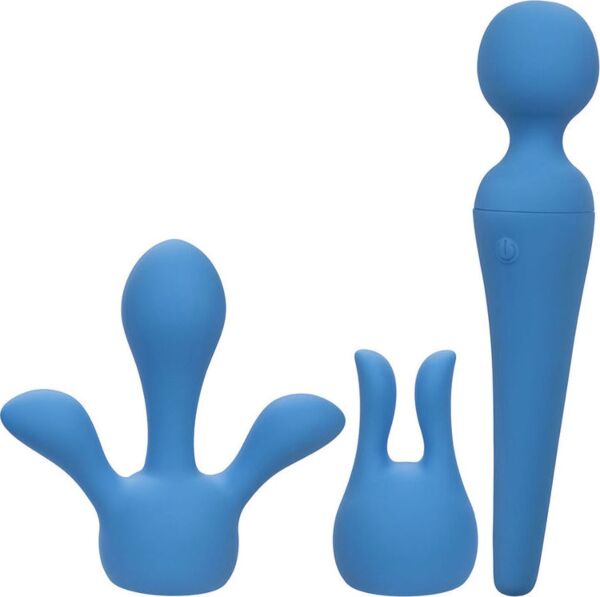 Δονητής wand Couture Collection Body Wand Kit της CalExotics, μπλε, με τις δύο κεφαλές του