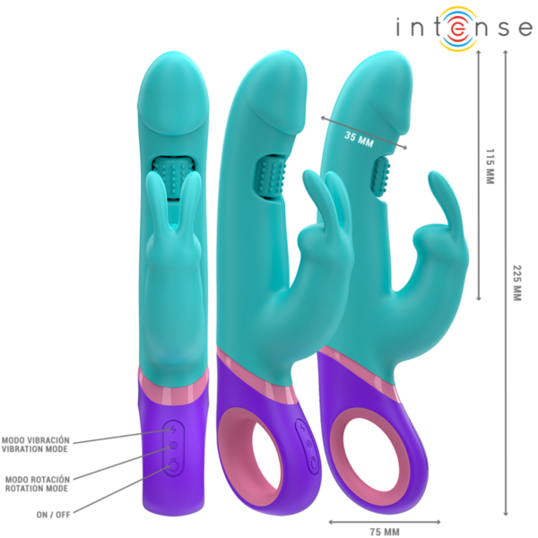 Μπλε rabbit δονητής Intense MONICA με περιστρεφόμενο διεγέρτη για το σημείο G