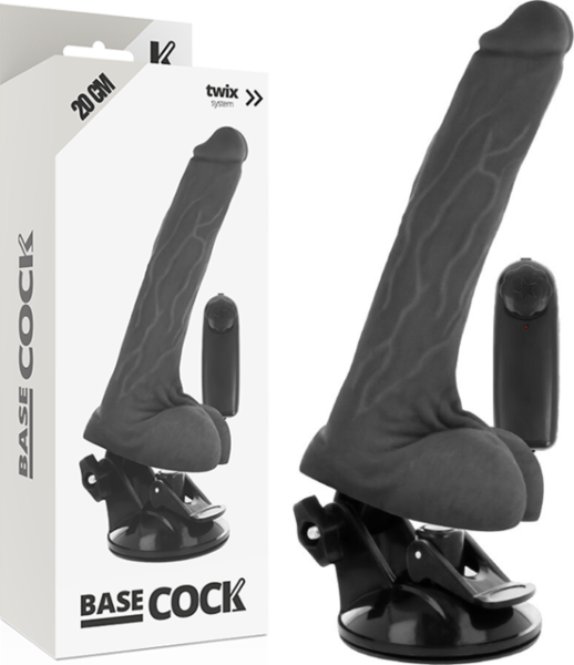 Ρεαλιστικός δονητής Basecock 20 cm με τη βεντούζα και το χειριστήριό του με καλώδιο