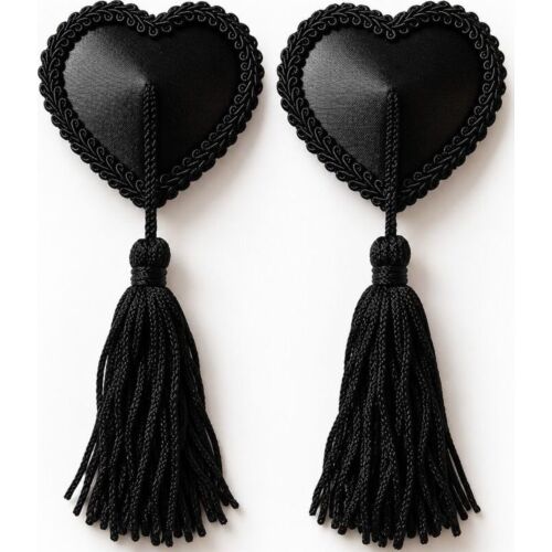 Μαύρα καλύμματα θηλών CHILIROSE ACCESORIES CR 4897 με φούντες σε σχήμα καρδιάς
