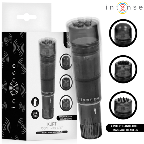 Μίνι δονητής INTENSE FUN TOYS KURT με 4 εναλλάξιμες κεφαλές μαύρος