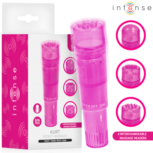 Μίνι δονητής INTENSE FUN TOYS KURT με 4 εναλλάξιμες κεφαλές ροζ