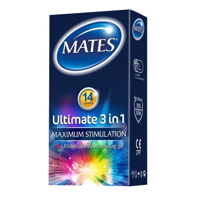 Προφυλακτικά Mates Ultimate 3 σε 1 με Λιπαντικό Προφυλακτικά Mates Ultimate 3 σε 1 με Λιπαντικό