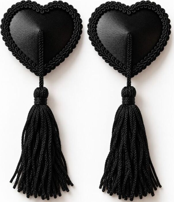 Μαύρα καλύμματα θηλών CHILIROSE ACCESORIES CR 4897 με φούντες σε σχήμα καρδιάς