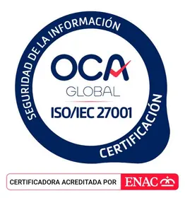 Σήμα πιστοποίησης της OCA για το ISO/IEC 27001, διαπιστευμένο από την ENAC
